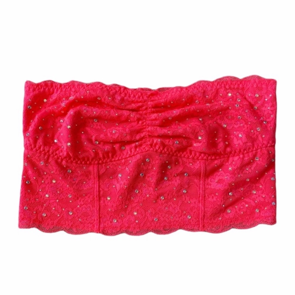 Pink by VS Hot Pink Rhinestone Lace Bandeau Bra